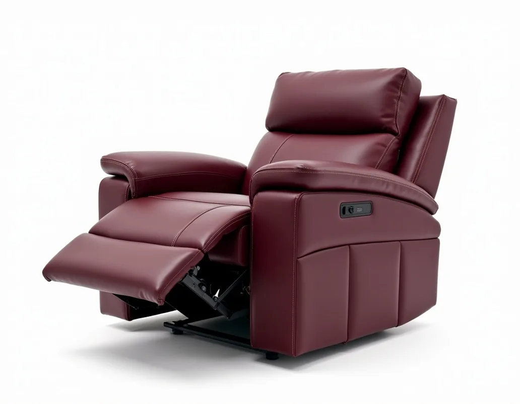 Premium leather home cinema recliner armchair in deep burgundy full-grain leather